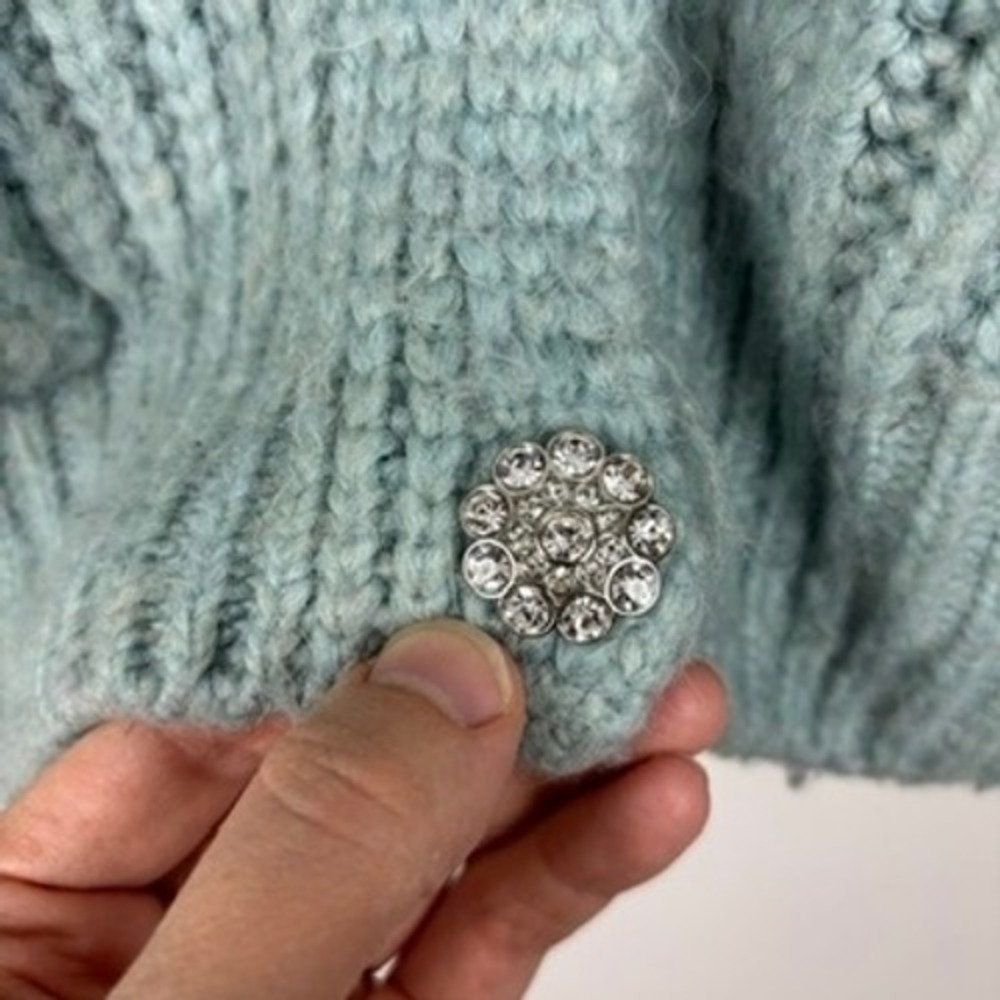 ZARA Blue Jewel Button Chunky Slouchy Cardigan Cropped Small oversized cropped - Picture 9 of 10